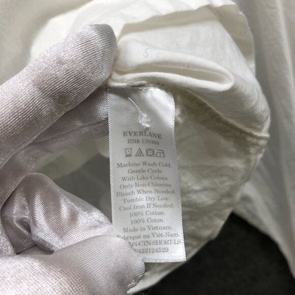 Everlane Way Short Shirt Womens M White Long Sleeve Silky Cotton Button Down - Picture 6 of 8